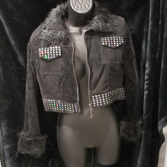 silver kiss Jackets & Blazers - Faux Suede Cropped Jacket